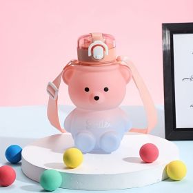 1pc Bear Cute Water Cup, Summer Plastic Cup, Portable Straw Cup, Large-capacity Water Bottle With Strap (Capacity: 800ml, Color: Pink)